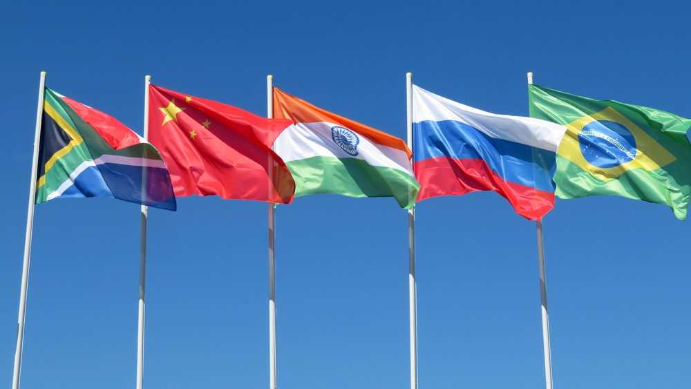 Waving flags of the BRICS countries